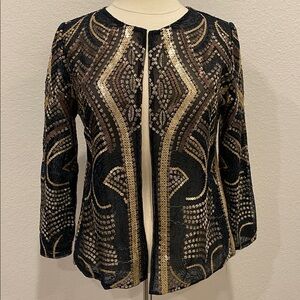 Chico's Travelers Black and Gold Sequin Blazer Sz Small 4/6